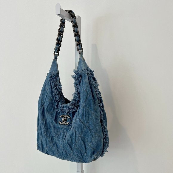 CHANEL DENIM FRINGE HOBO SHOULDER BAG - Picture 4 of 17